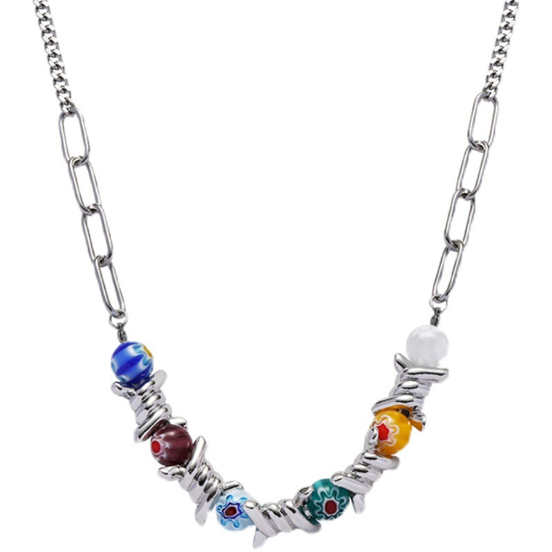 Light Luxury Minority Design Colorful Glass Beads Thorns Style Hip Necklaces