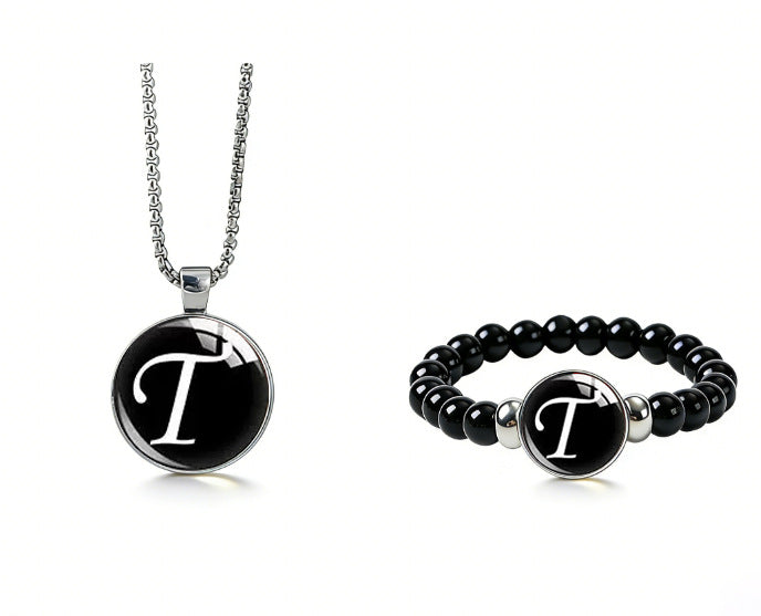 Women's Fashionable Black Time Stone With English Letters Necklace