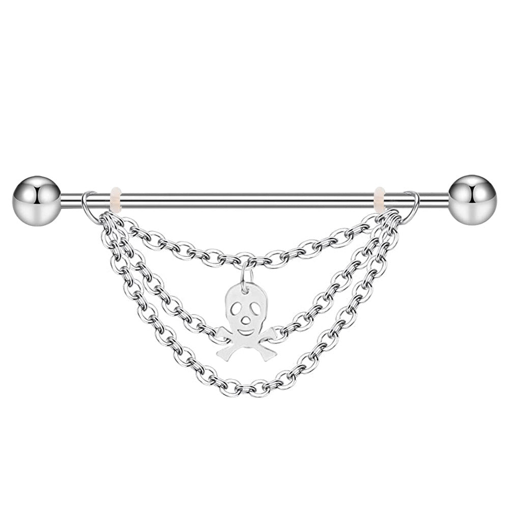 Zircon Barbell Fine Inlaid Dangle Industrial Piercing Double Rings