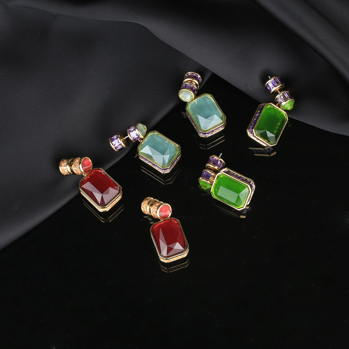 Long Gem Inlaid Zircon Light Luxury National Style Trendy Three-dimensional Earrings