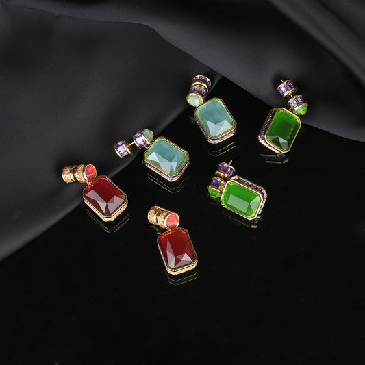 Long Gem Inlaid Zircon Light Luxury National Style Trendy Three-dimensional Earrings