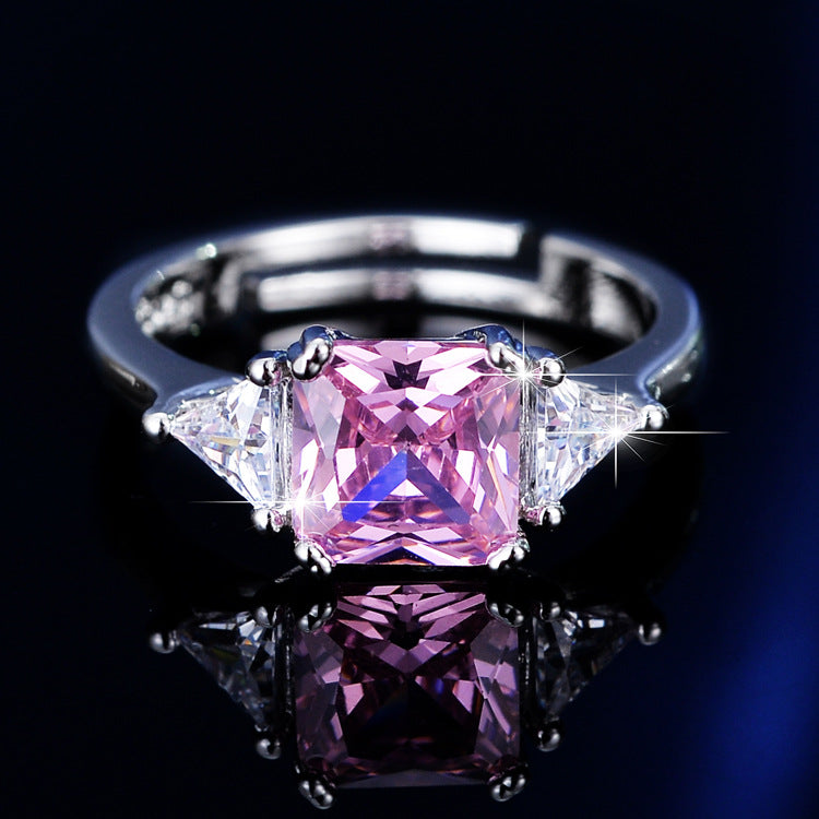 Tourmaline Rhinestone Live Broadcast Simple Princess Square Temperament Ring