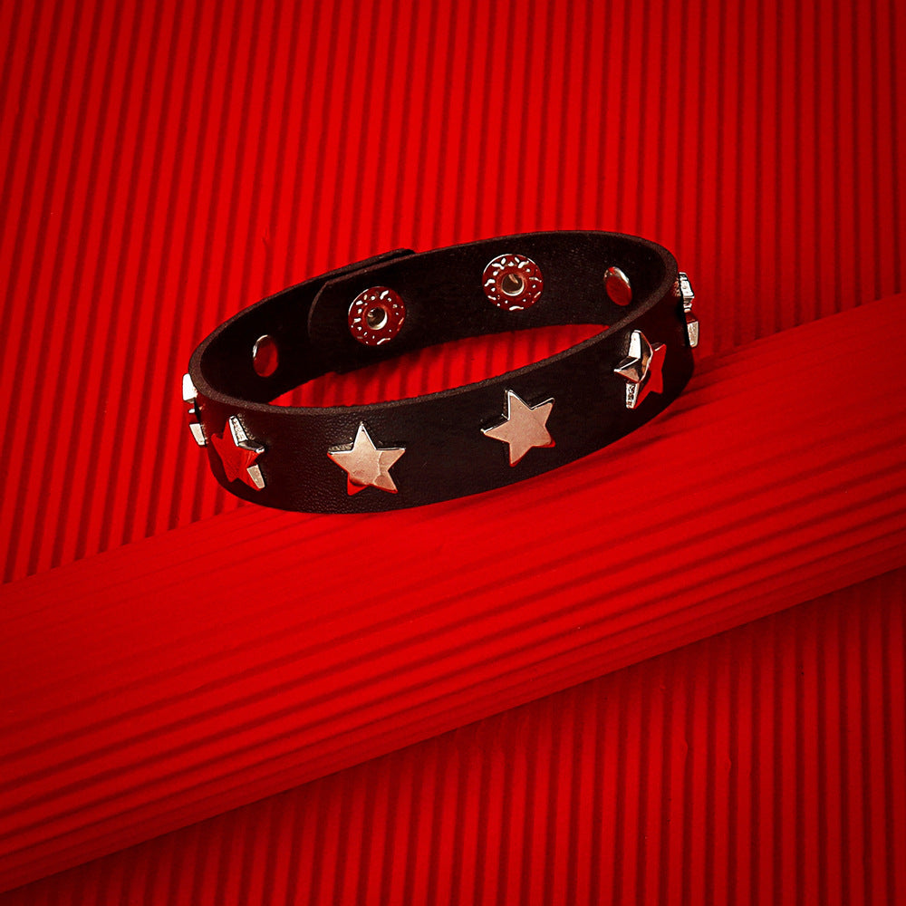 Punk Rivet Leather Personality Simple Brace Bracelet