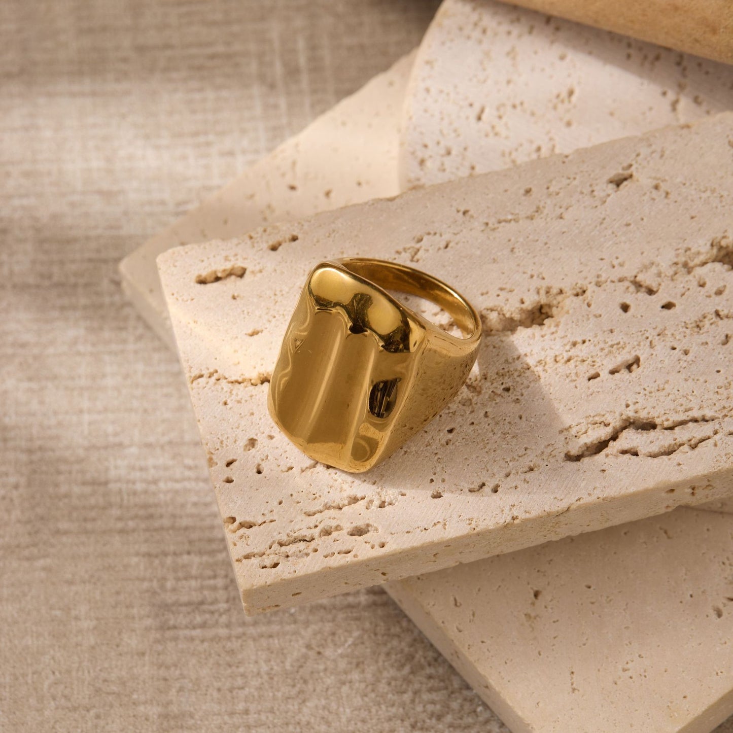Personalized Wide Face Geometry Rectangle Glossy Ring
