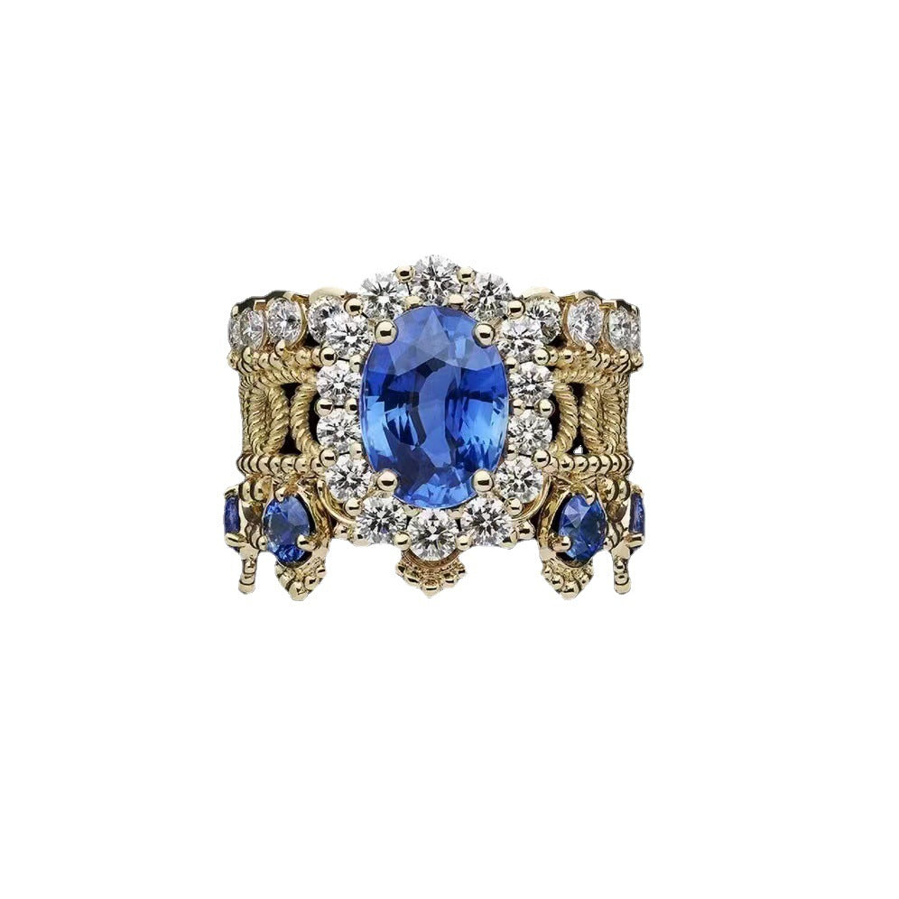 Women's Trendy Red Corundum Diamond High Quality Elegant French Open Ring