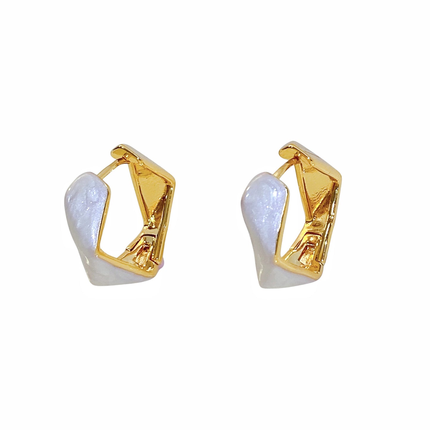 Copper Plated Real Gold Irregular Polygon Enamel Drip Glazed Color Earrings