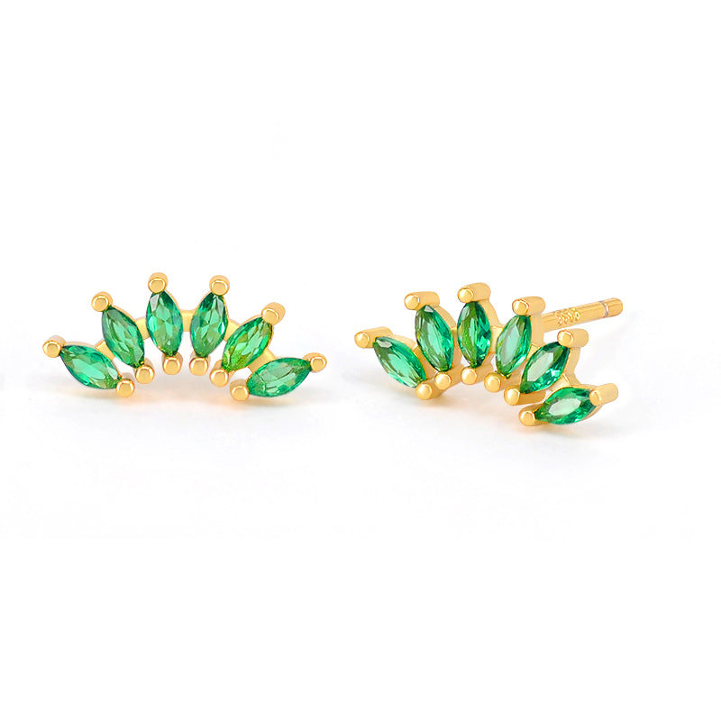 Needle Light Luxury Color Six Stone Retro Minority Design Refined Stud Earrings