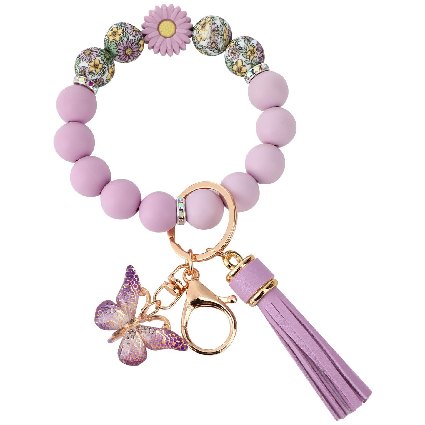 Silicone Beads Beaded Key Butterfly Tassel Bracelet