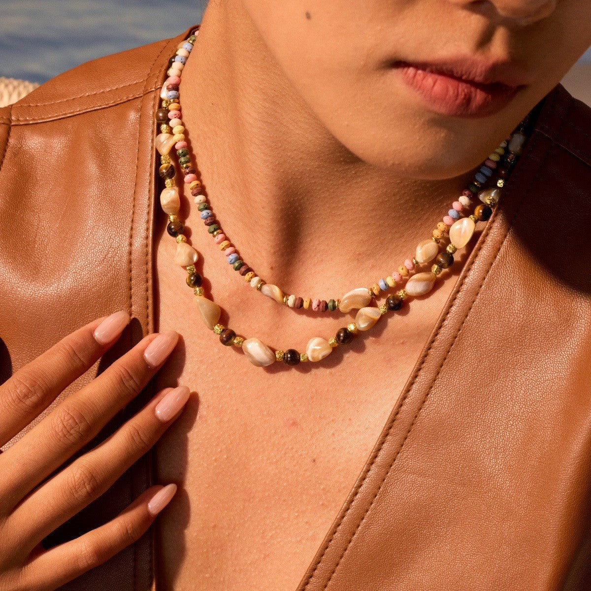 Women's Color Beads Stringed Starfish Suit Summer Necklaces