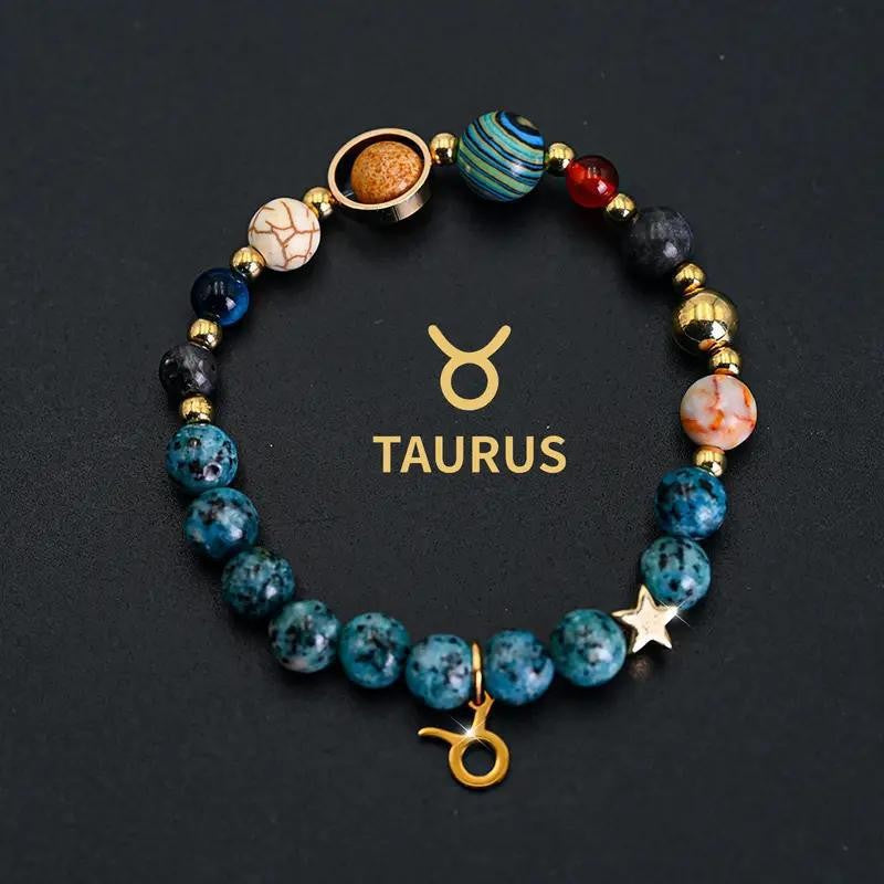 Planets Twee Constellations Natural Stone Blue Black Bracelet
