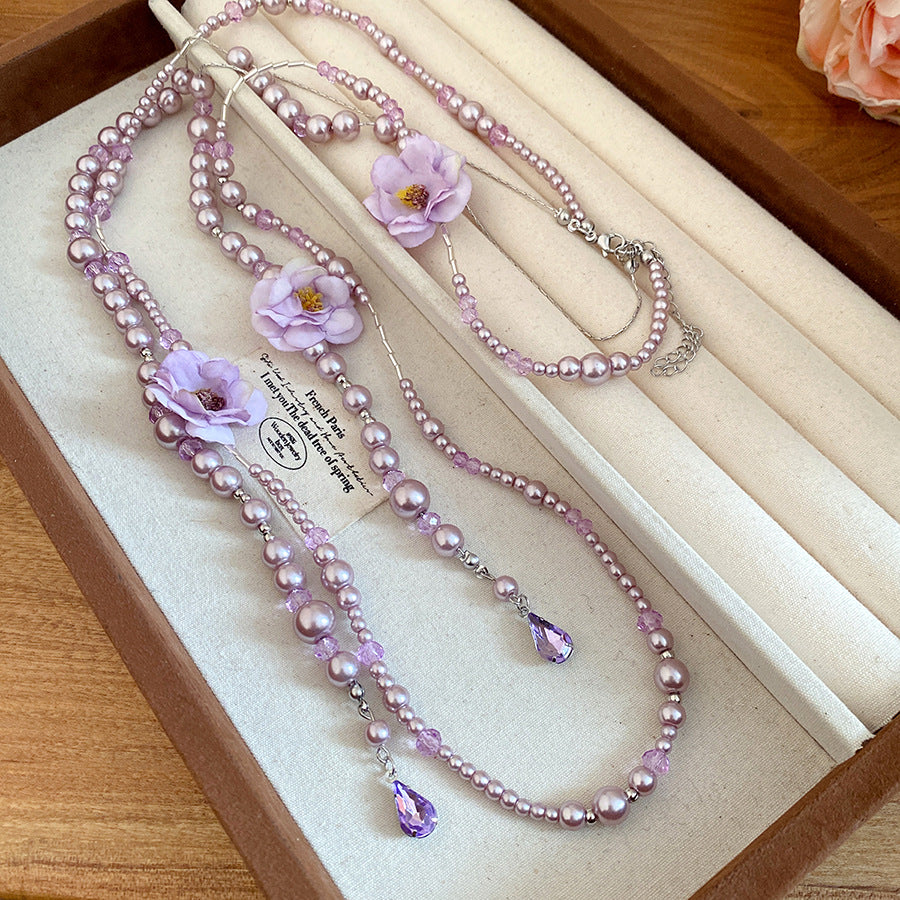 Fabric Flower Tassel Vacation Style Sweet Fresh Necklace