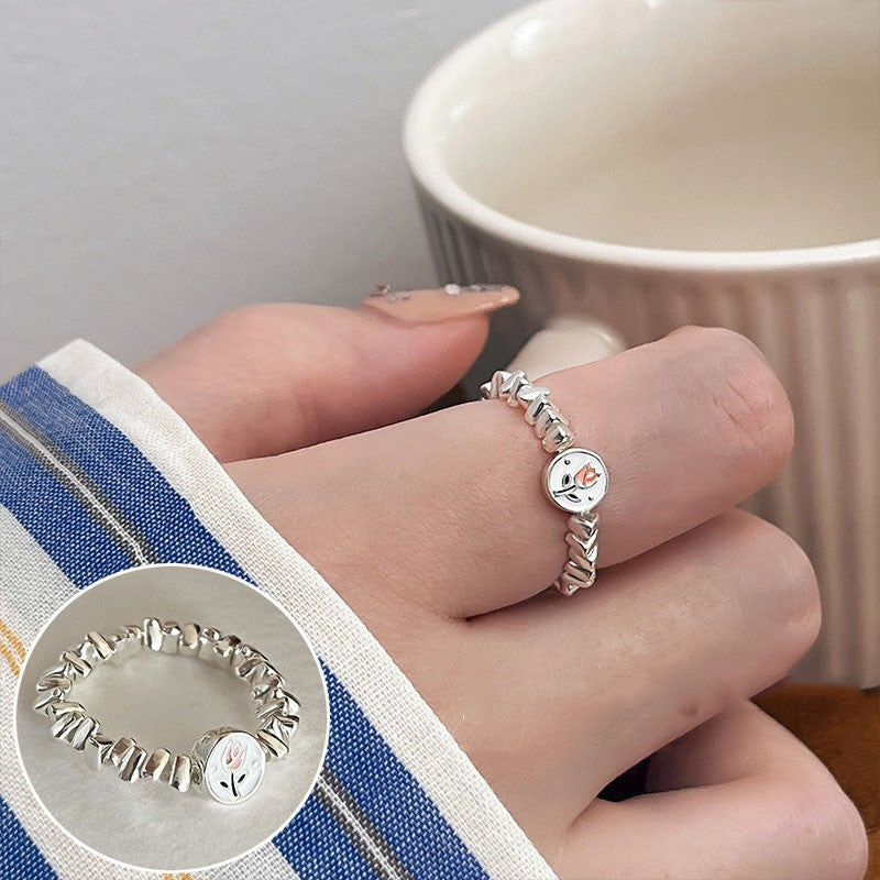 Women's Pull-out Adjustable Retro Fashion Flower Tassel Chain Ring