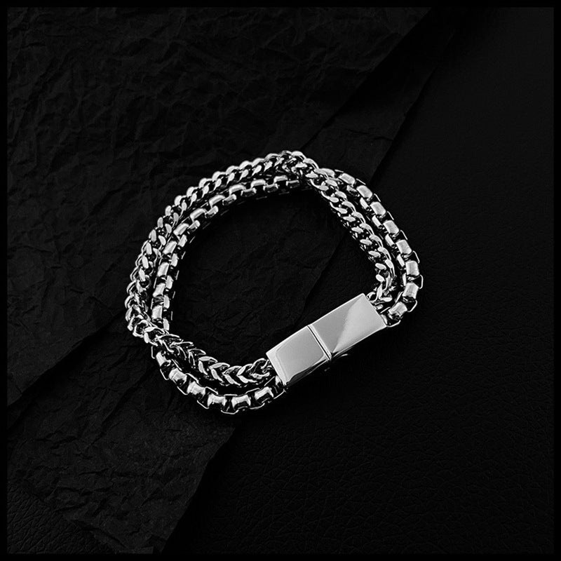 Men's Simple Niche High-grade Titanium Steel Personality Fashion Cuban Double Layer Bracelets