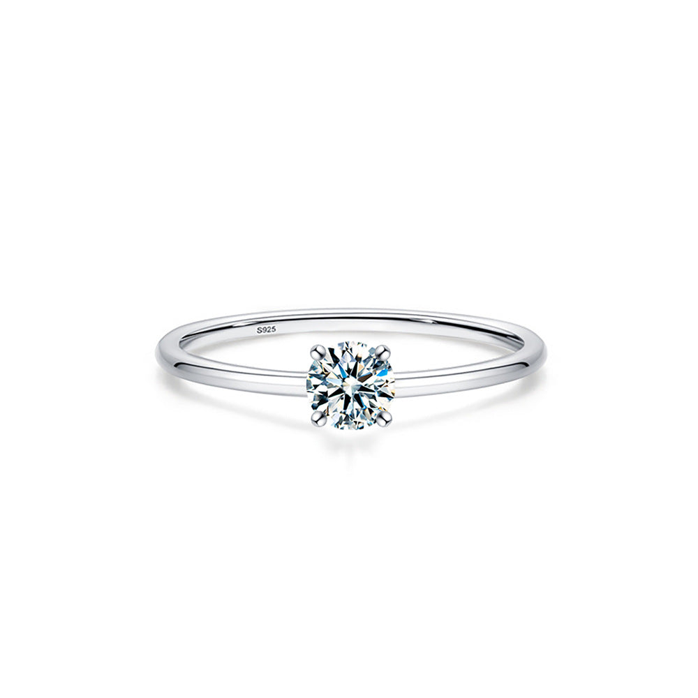 Women's Carat Round Inlaid Moissanite Simple Line Diamond Rings