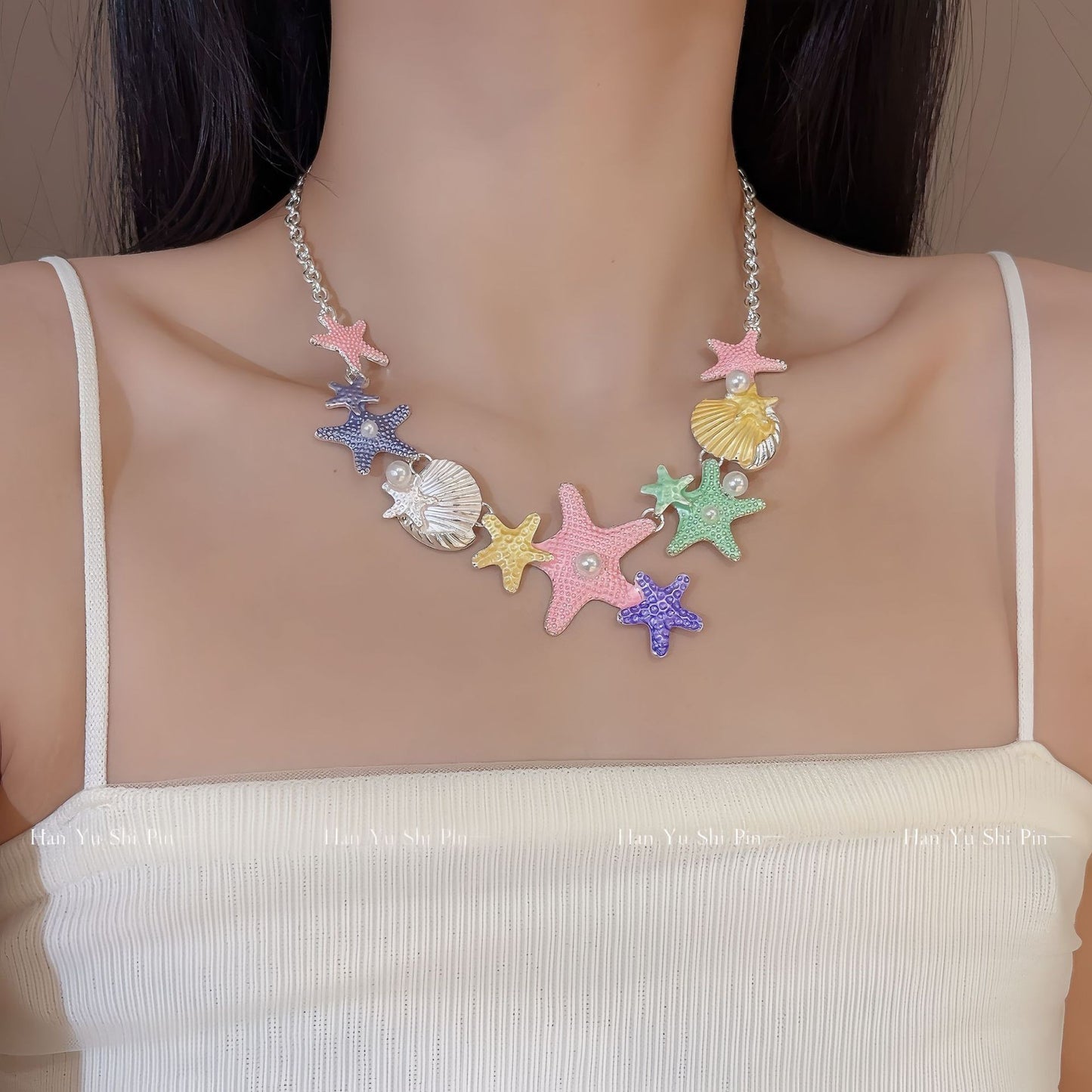 Women's Color Shell Starfish Beaded For Beach Vacation Niche Design Sweet Necklace