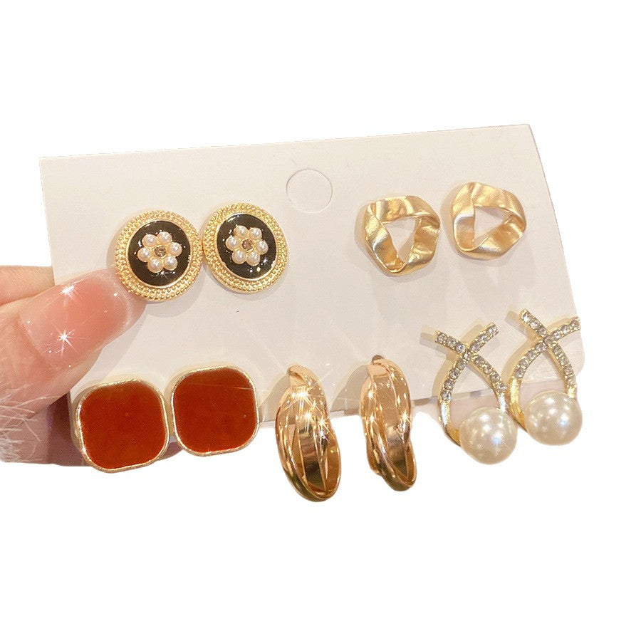 Sier Pearl Flower French Vintage Court Style Earrings