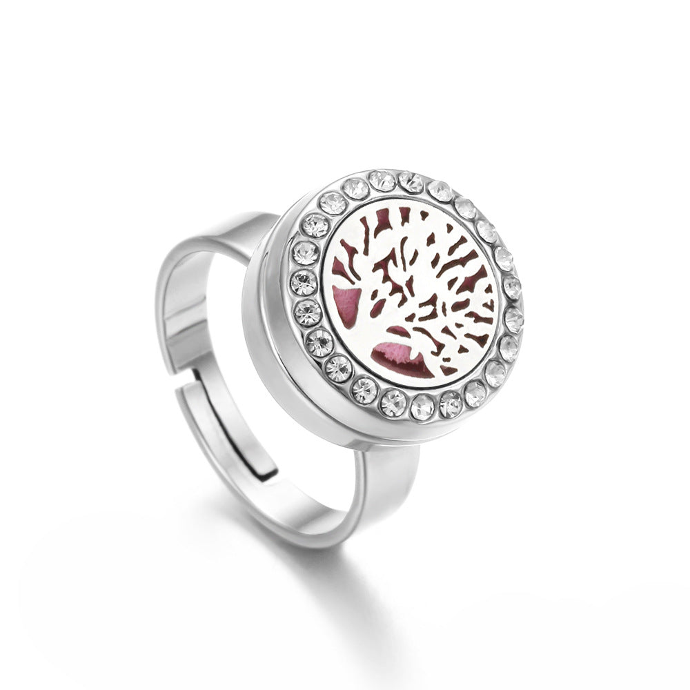 Steel Aroma With Diamond Thread Rotating Open Perfume Ring