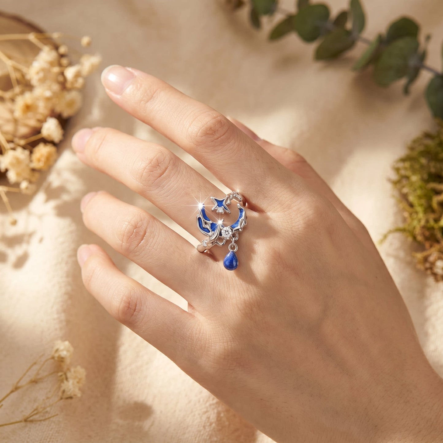 Sky Series Irregular Blue Epoxy Moon Affordable Rings