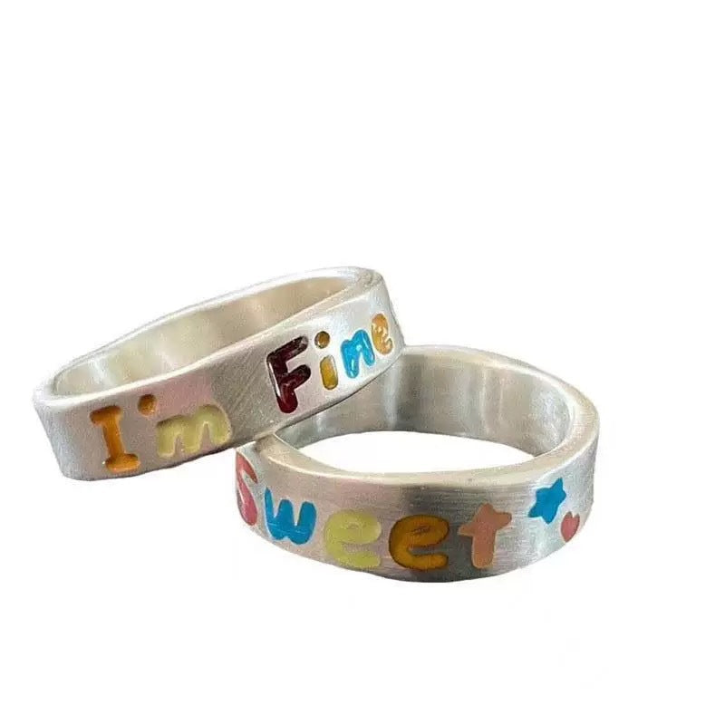 Women's & Men's Color Brushed Candy Letters Couple Design Simple Versatile Ring