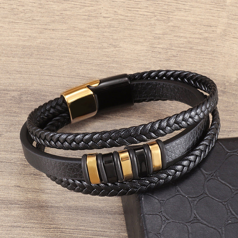 Stylish Men's Hand-woven Magnetic Snap Leather Bracelet