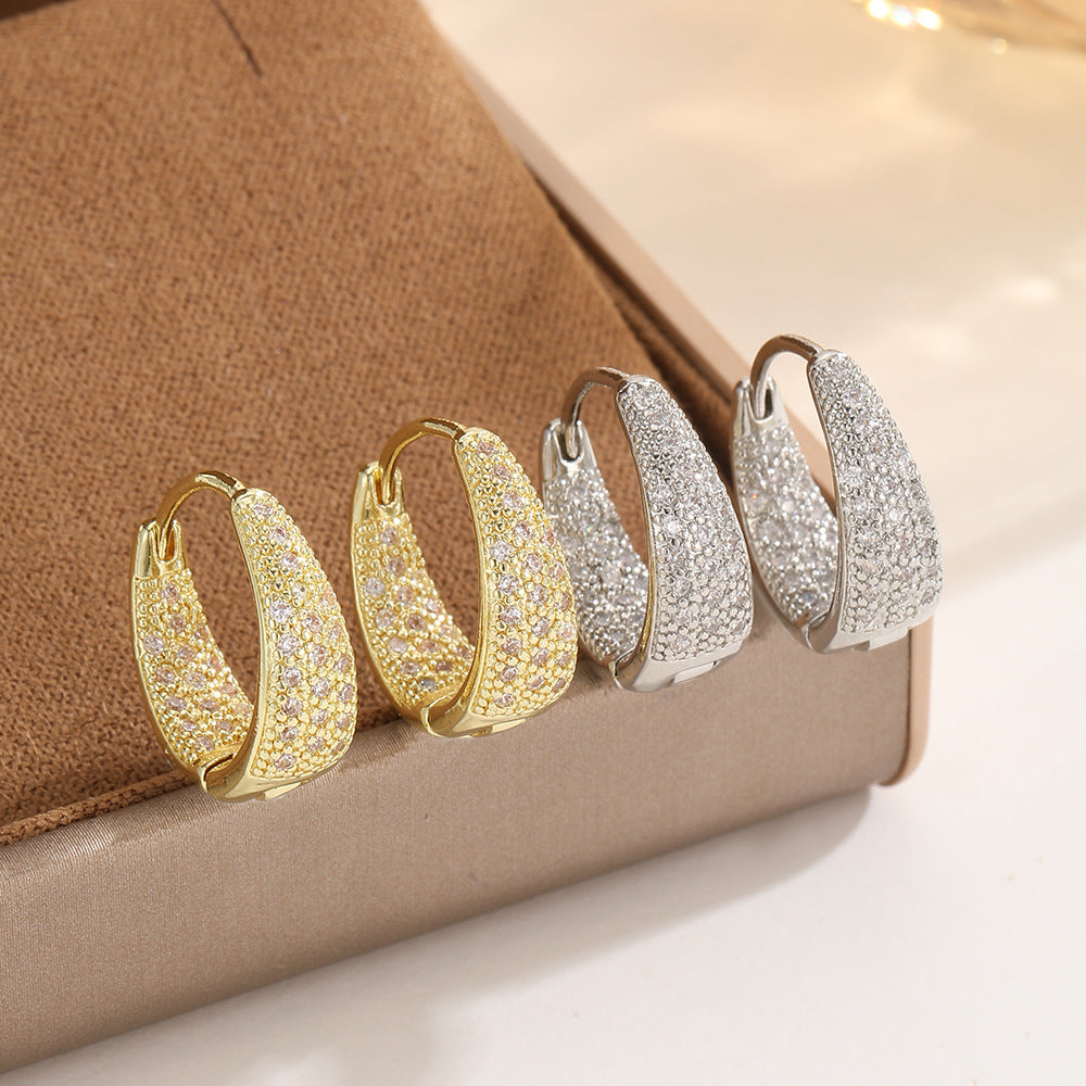 U-shaped Zircon Light Luxury Geometric Simple Copper Eardrop Ear Buckle