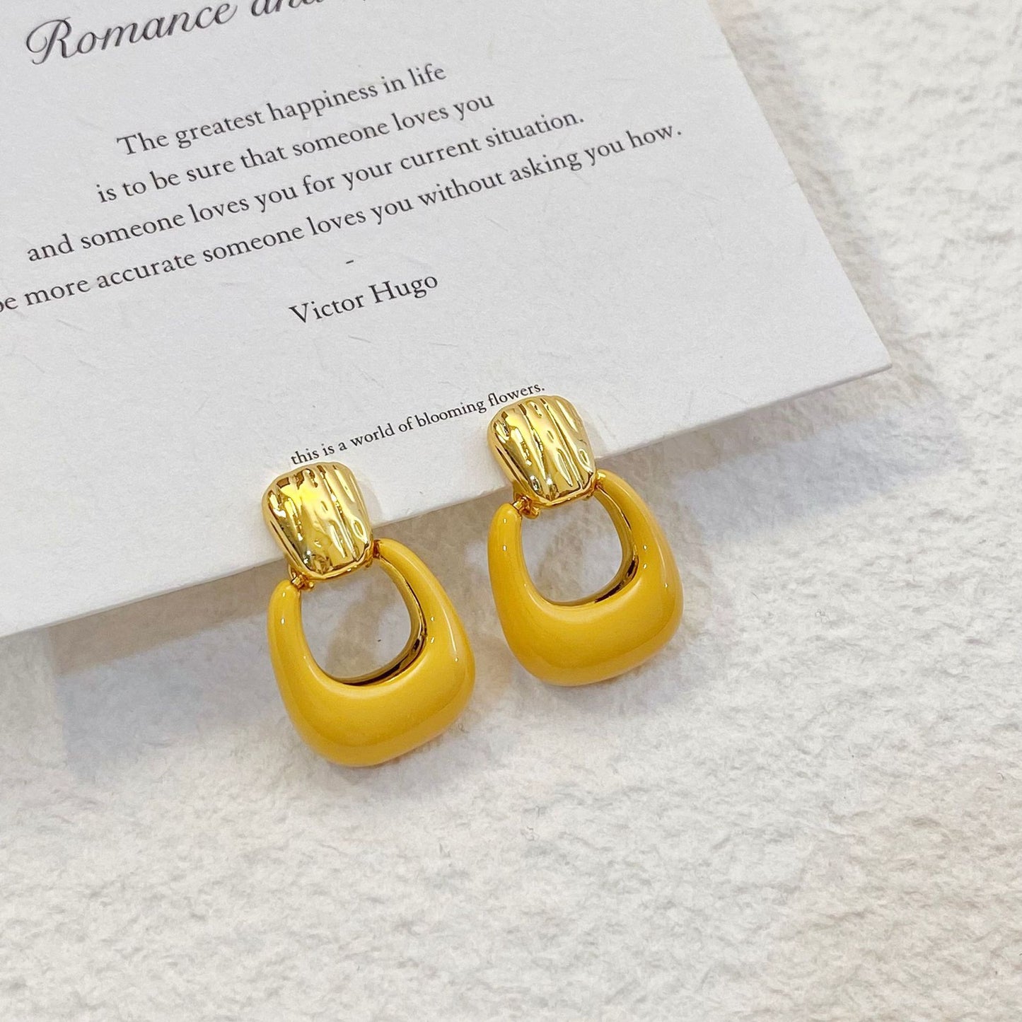 Plated Real Gold Ginger Flower Enamel Drip Glazed Female Sweet Earrings