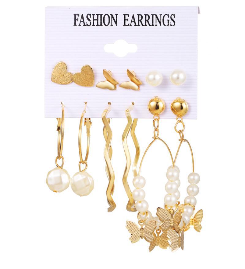 Women's Inlaid Pearl Creative French Retro Gold Ear Stud Earrings
