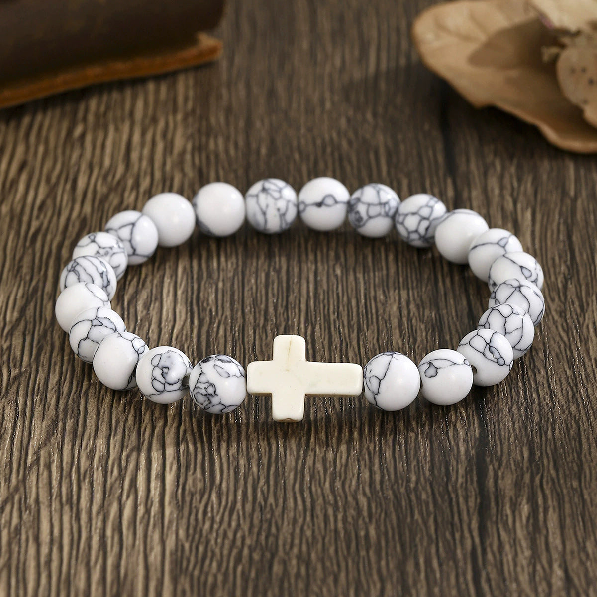 Natural Stone Cross Turquoise Beaded Elastic Couple Bracelet