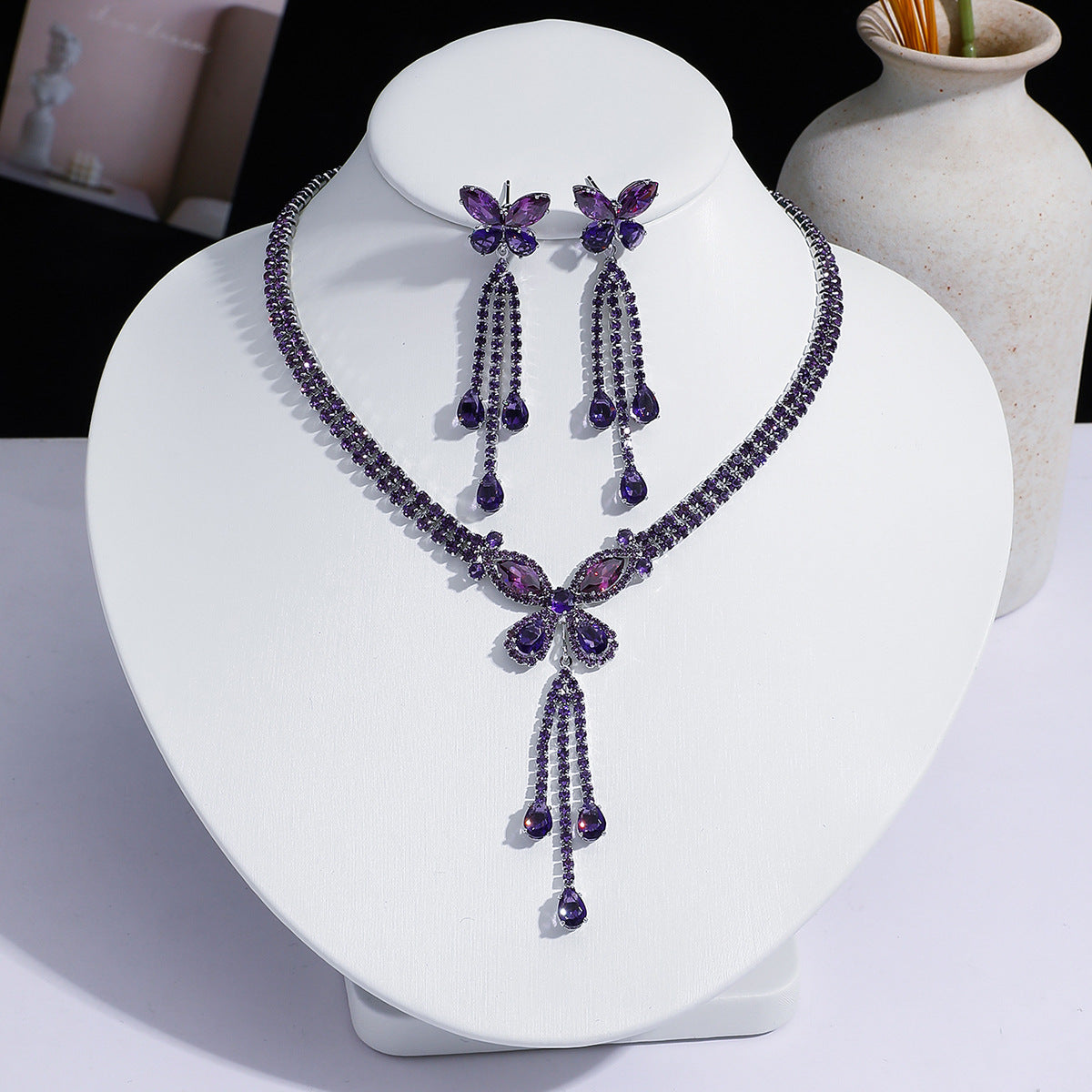 Fashion Trend Zircon Green Butterfly Tassel Necklace