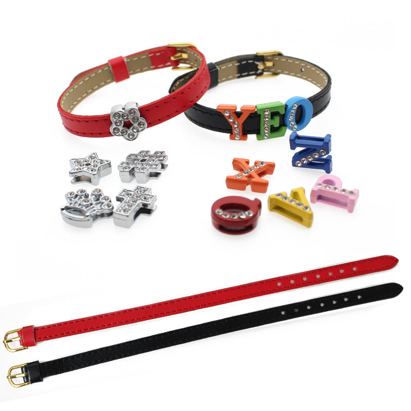 Buckle Imitation Leather Hand Strap Stitching Letter Drop Bracelet