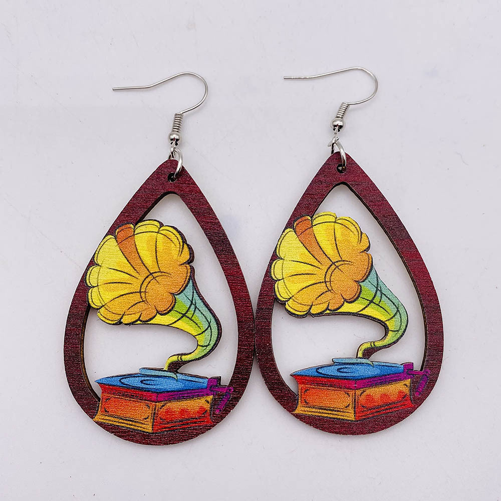 Hollow Out Guitar Wooden Fashion Musical Instrument Earrings