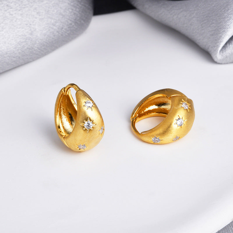 Retro Style Temperament Eight Awn Star Clip Niche High-grade Earrings