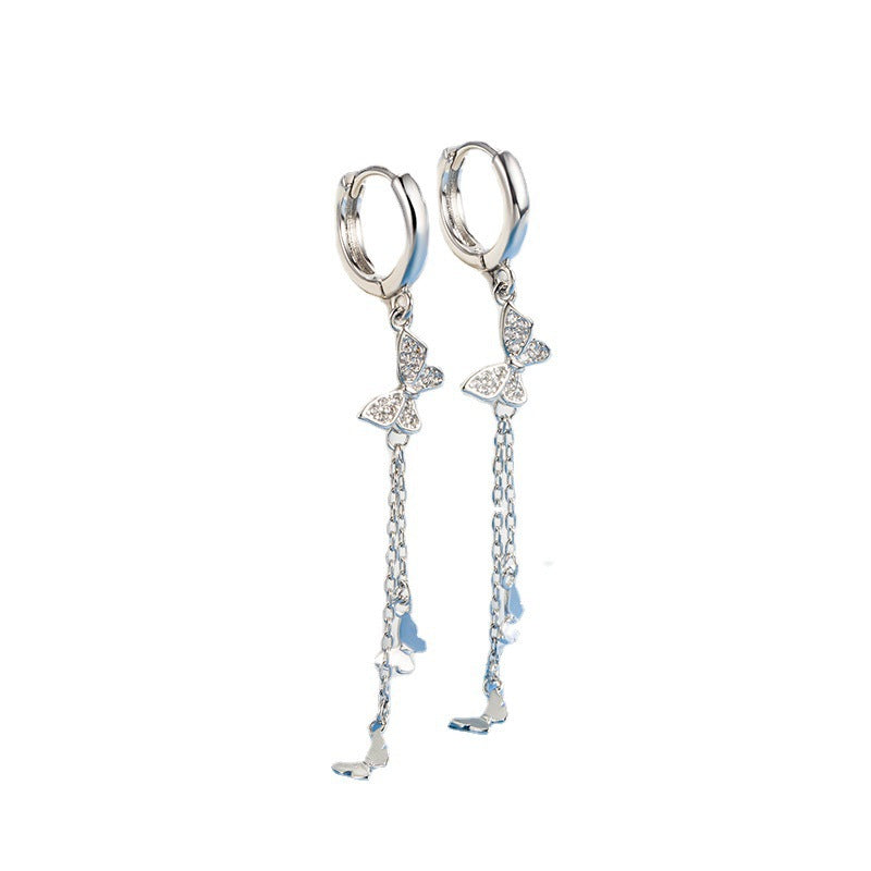 Women's Rhinestone Butterfly Tassel Summer Long Earrings