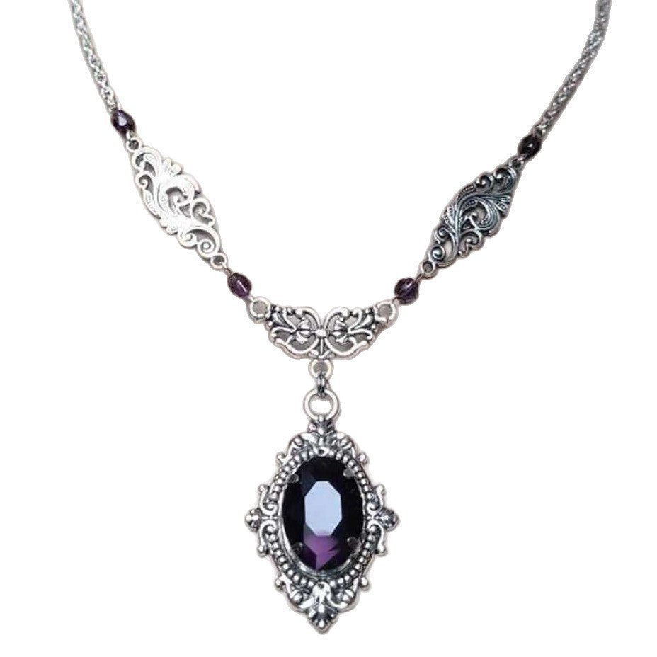 Victorian With Dark Purple Glass Gothic Necklace
