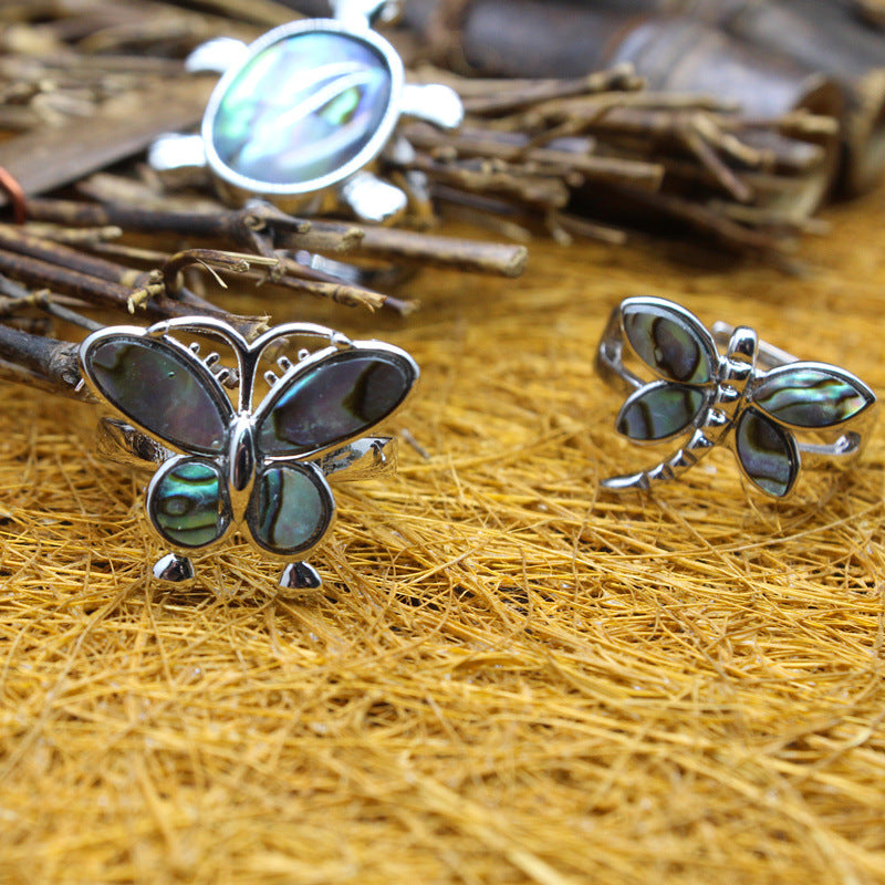 Zealand Abalone Shell Small Turtle Butterfly Rings