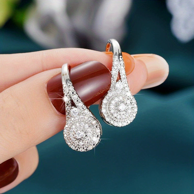 Arrows Round Full Rhinestone Zircon White Gold Plated Fashion Banquet Earrings