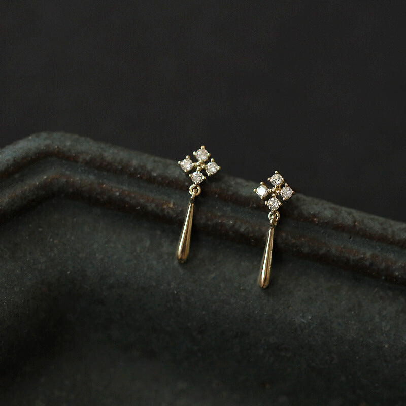 Sterling Sier Gold-plated Diamond Delicate Simple Temperamental Eardrops Stud Earrings