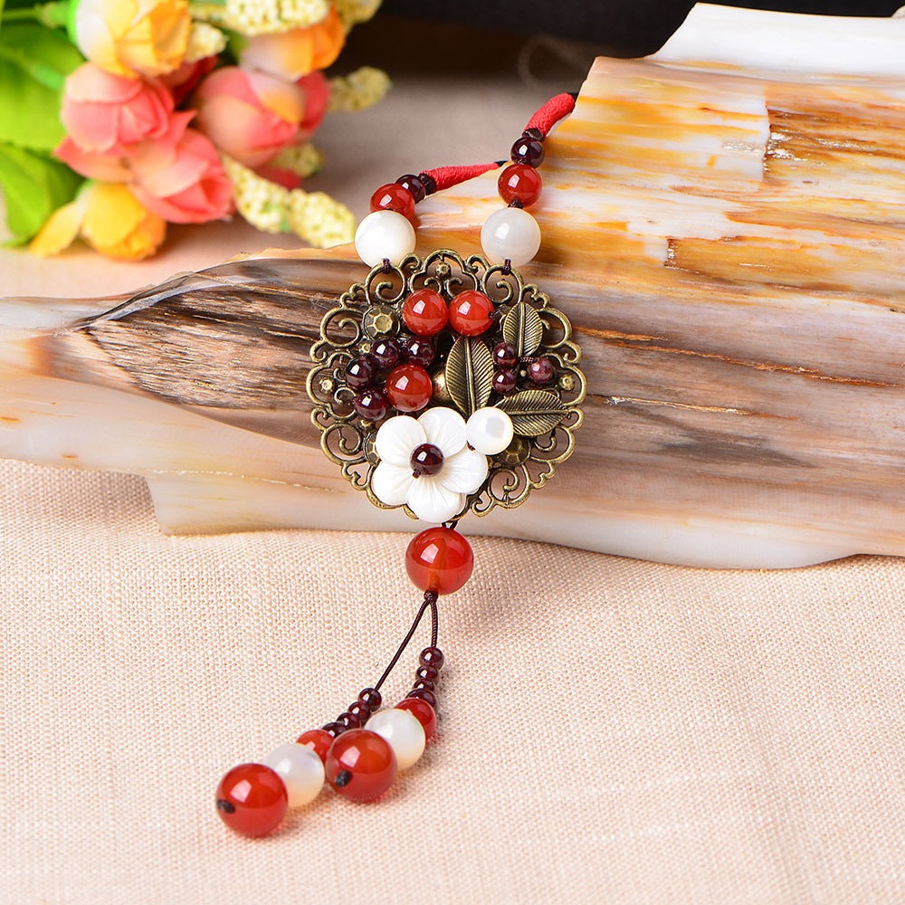 Women's Handmade Ethnic Sweater Chain Long Agate Decorations Clothes Necklace