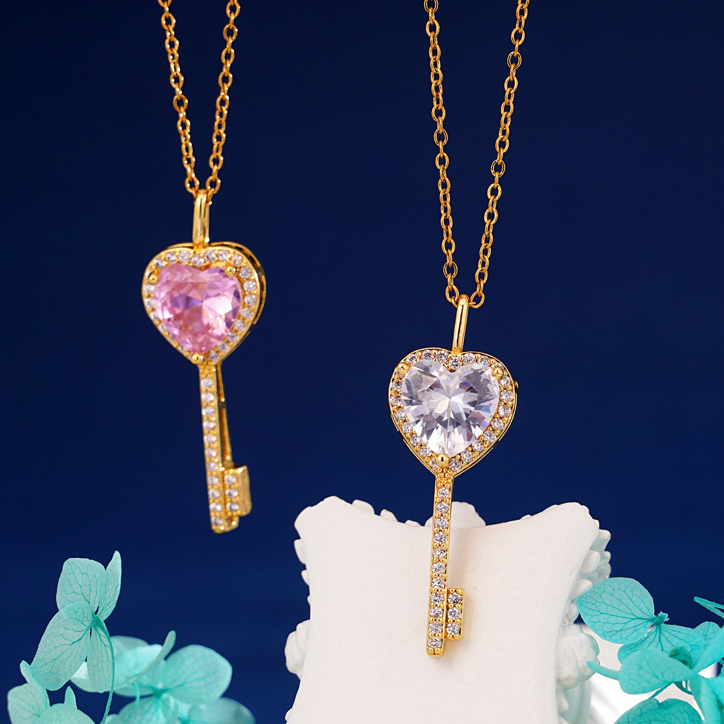 Women's Sweet Loving Heart Zircon Key Special Interest Necklaces