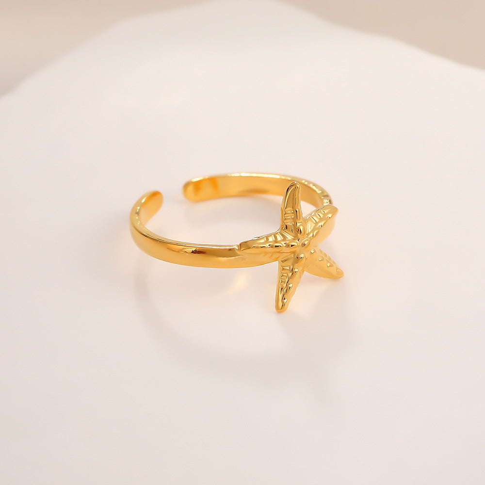 Steel Titanium Small Shell Starfish Design Creative Simple Ring