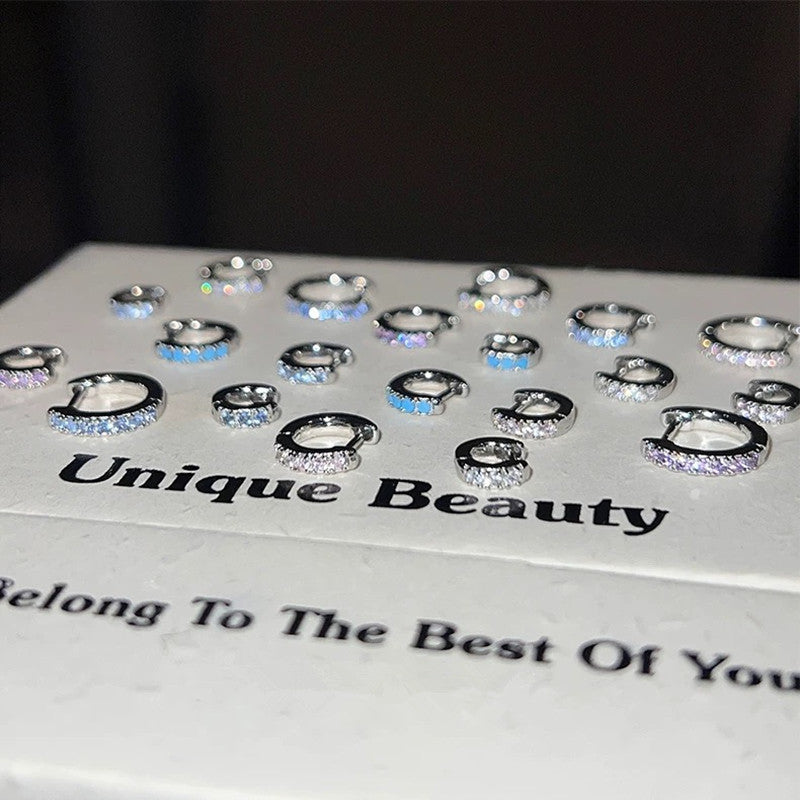Simple Blue Zircon Straight Needle Ear Female Edge Stud Earrings