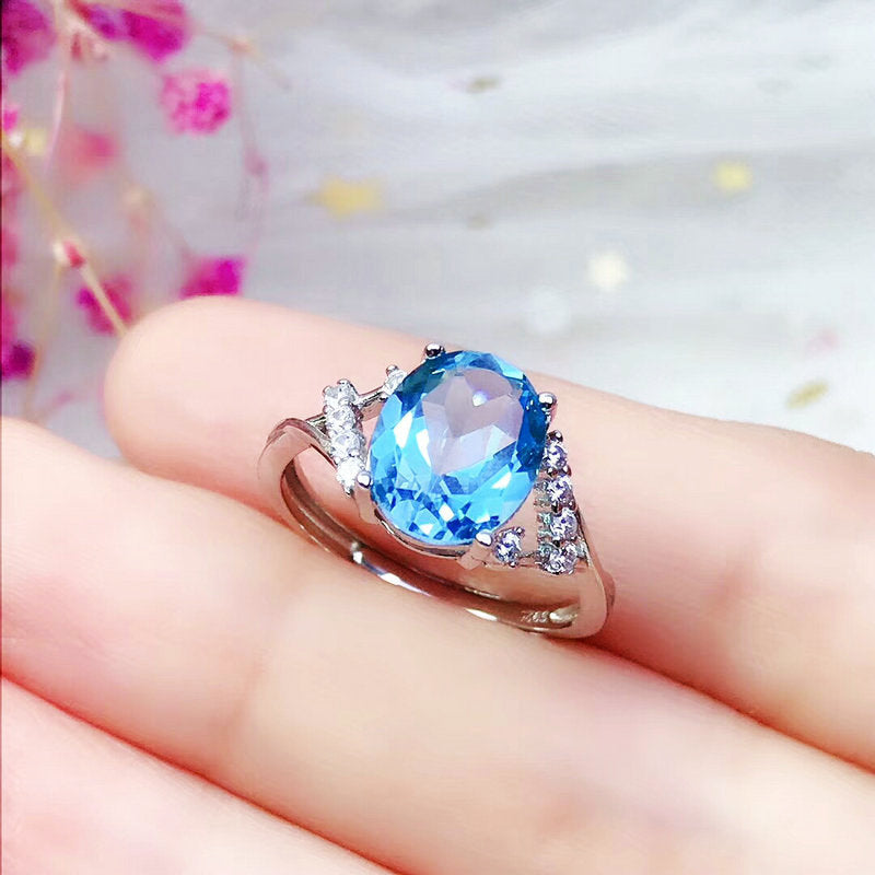 Live Simulation Sea Blue Topaz Oval Rings