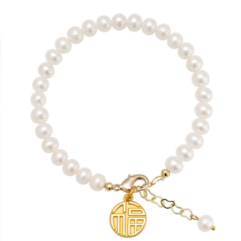 Titanium Steel Blessing Card Pearl Tassel Advanced Cold Bracelet