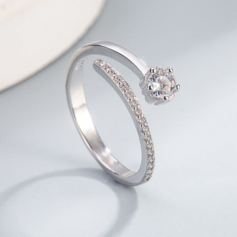 Fashion Sweet Elegance Simple Leaves With Diamonds Love Heart-shaped Personality Ring