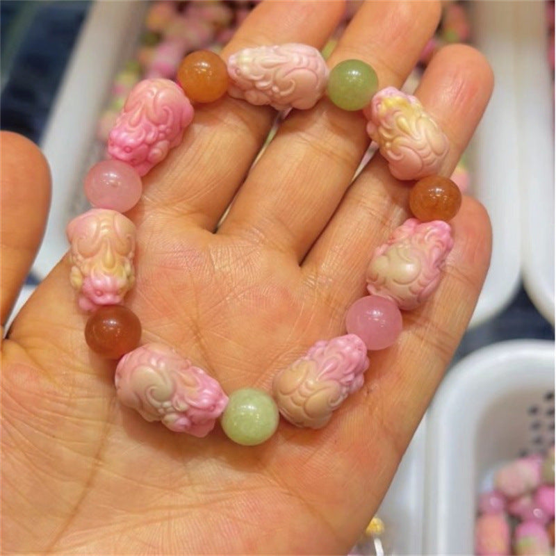 Live Broadcast Optimization Peach Pink Agate Press Engraved Back Lines Bracelets