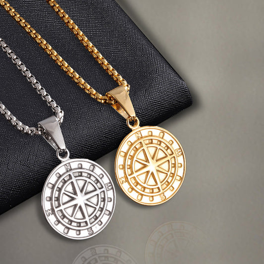Men's Stainless Steel Round Compass Hip Hop Vintage Pendants