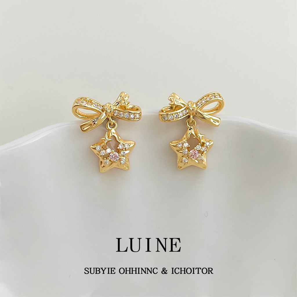 Personality Design Sier-plated Pin Micro Inlaid Zircon Earrings