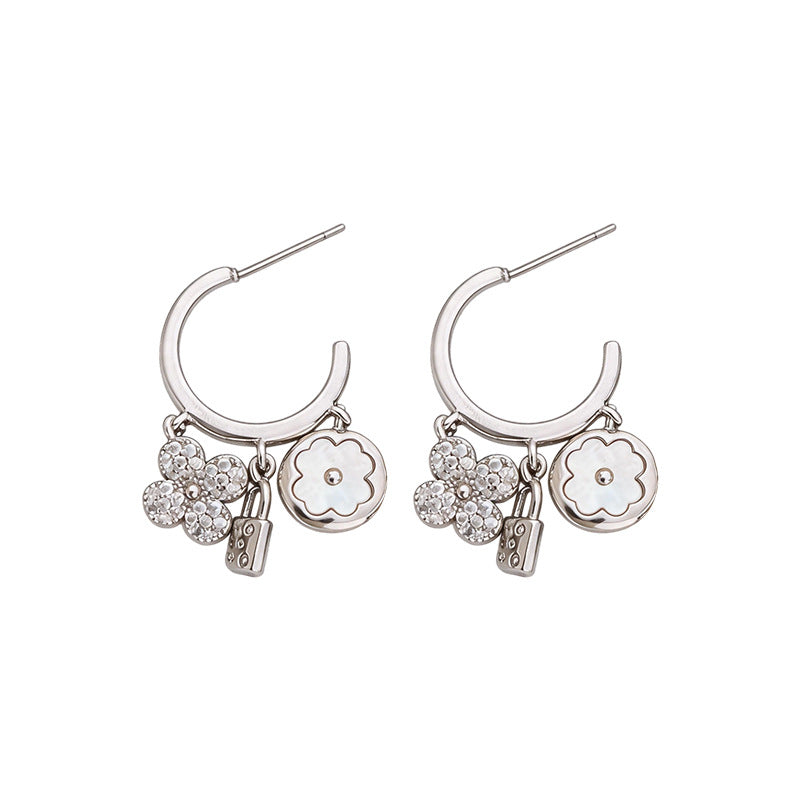 Gold Sier Needle Zircon Flower Shaped Light Luxury Stud Earrings