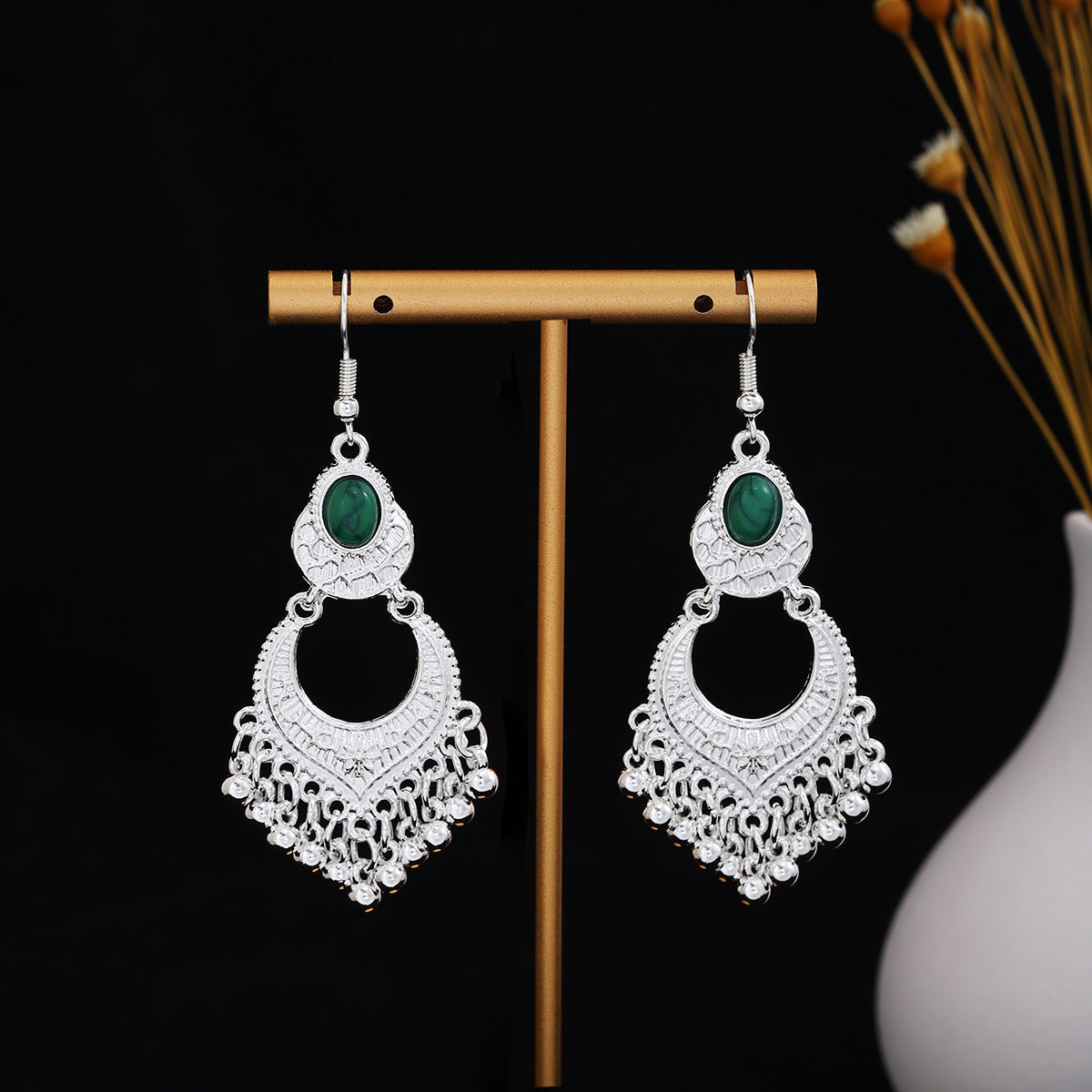 Metal Alloy Retro Ethnic Style Geometric Water Drop Round Bell Earrings