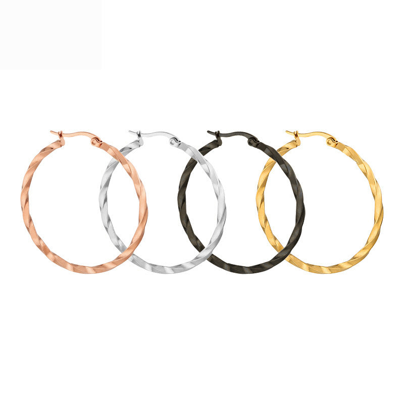 Stainless Steel Twist Twisted Wire Big Circle Earrings
